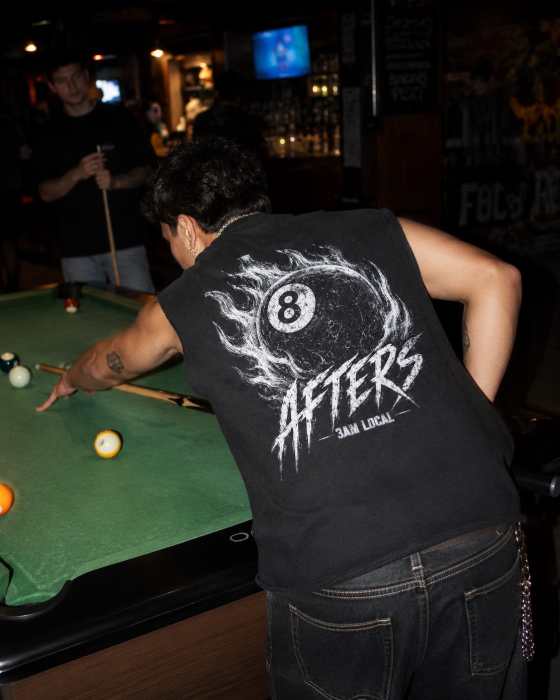 Burnout Cutoff flaming eight-ball back graphic