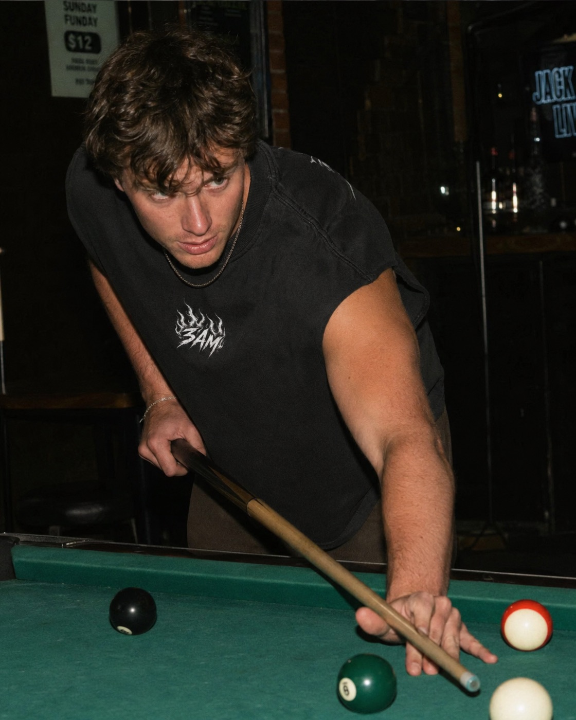 Burnout Cutoff at the pool table, 3AM flame front