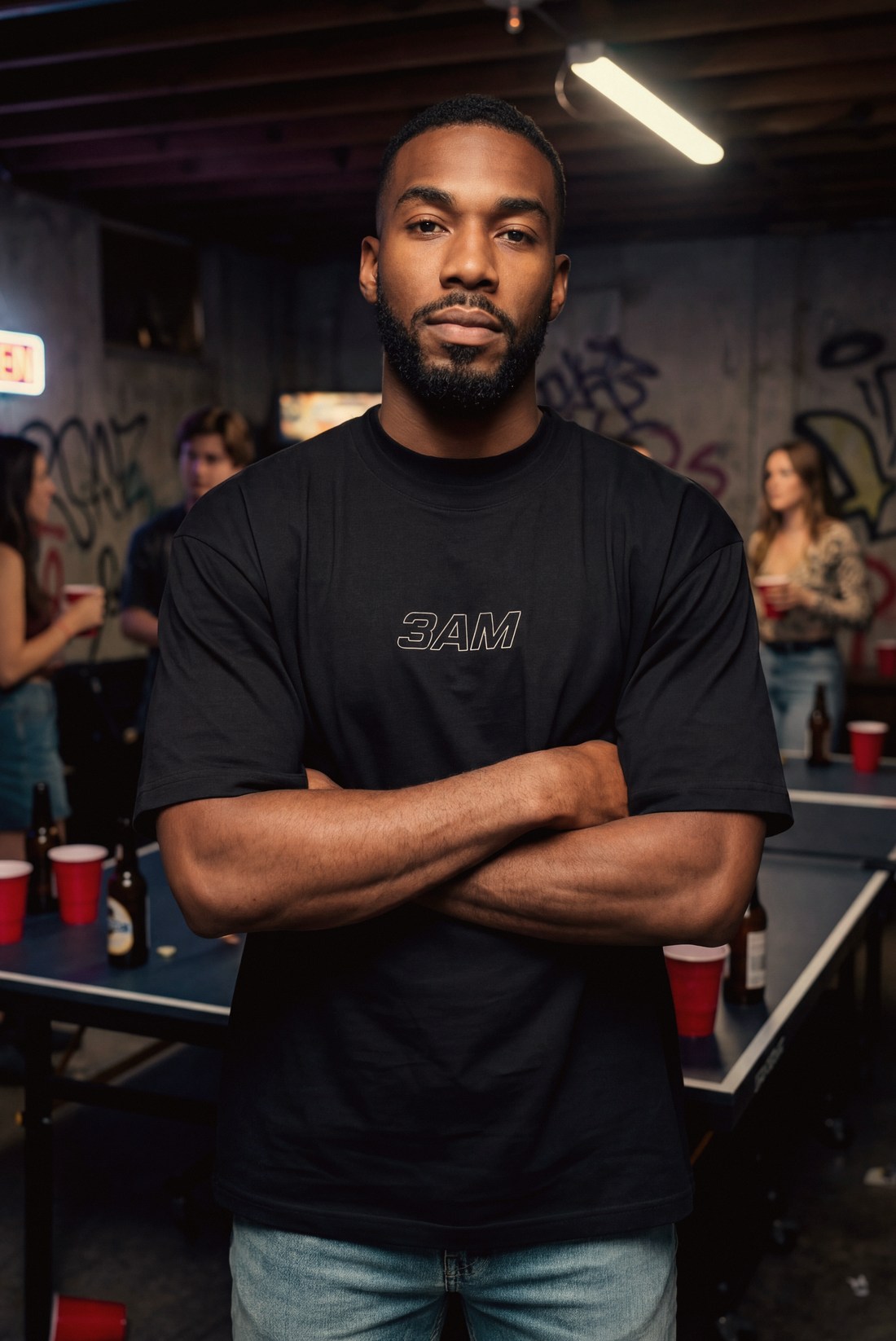 Afters tee worn at a house party